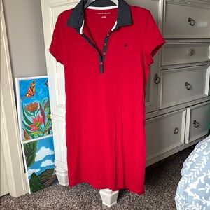 Red Polo Dress with Polka Dot Collar